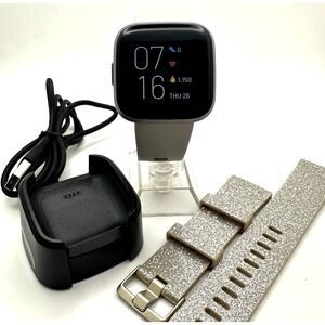 Fitbit Versa 2 Activity Tracker Smart Watch FB507 Smoke gray S & L Band Tested